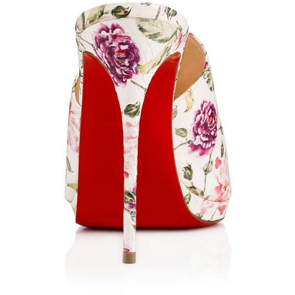 Christian Louboutin Pigamule 120 White Pink Floral Mule Sandal Heel Pump 36.5 - Picture 10 of 12
